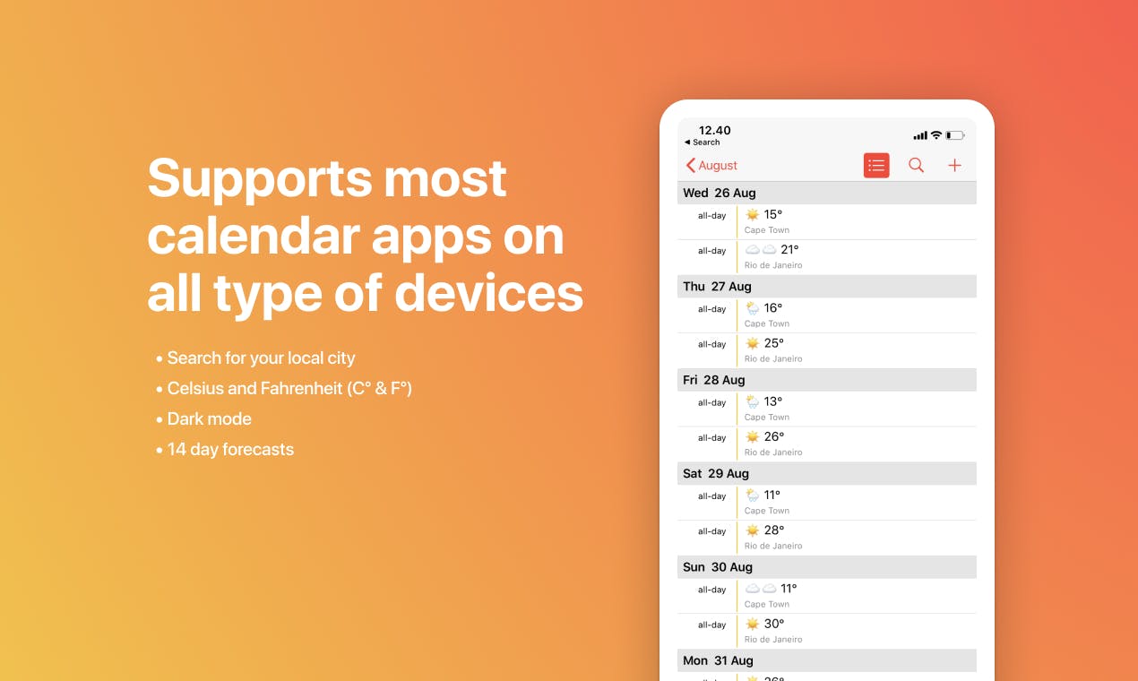 Screenshot of app Weather in your Calendar