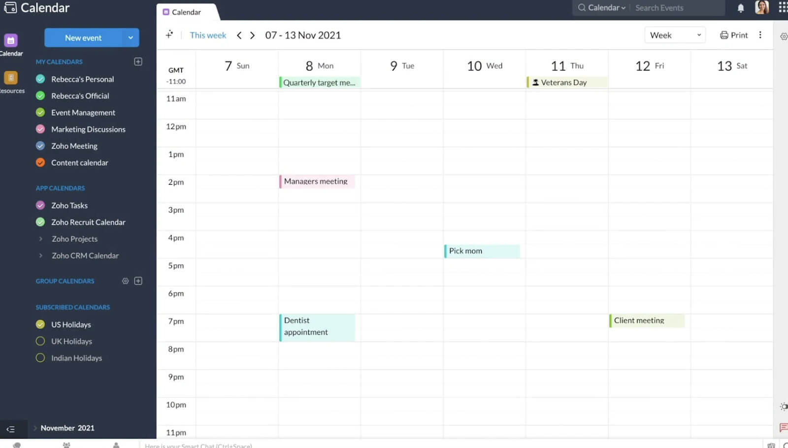 Screenshot of app Zoho Calendar